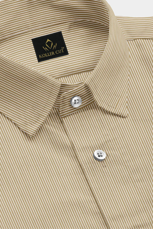 Latte Brown and White Pinstripes Cotton Shirt