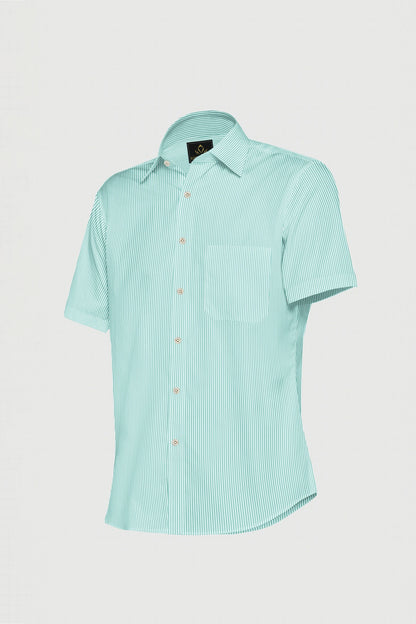 White and Sea Green Oxford Stripes Cotton Shirts