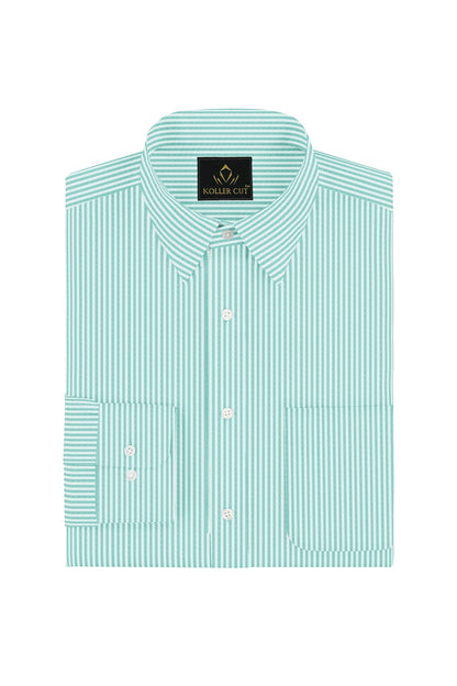 White and Sea Green Oxford Stripes Cotton Shirts