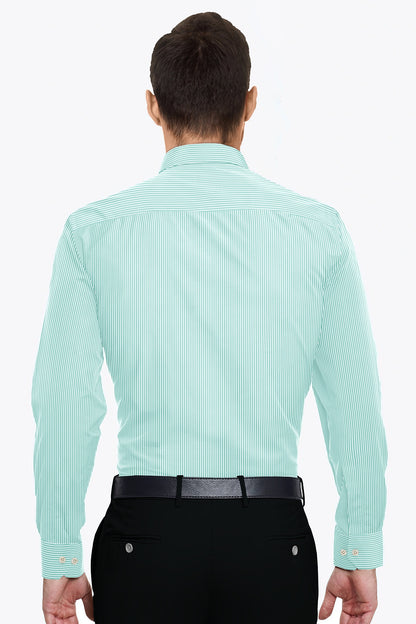 White and Sea Green Oxford Stripes Cotton Shirts