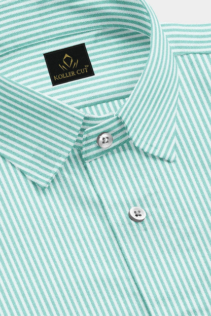 White and Sea Green Oxford Stripes Cotton Shirts