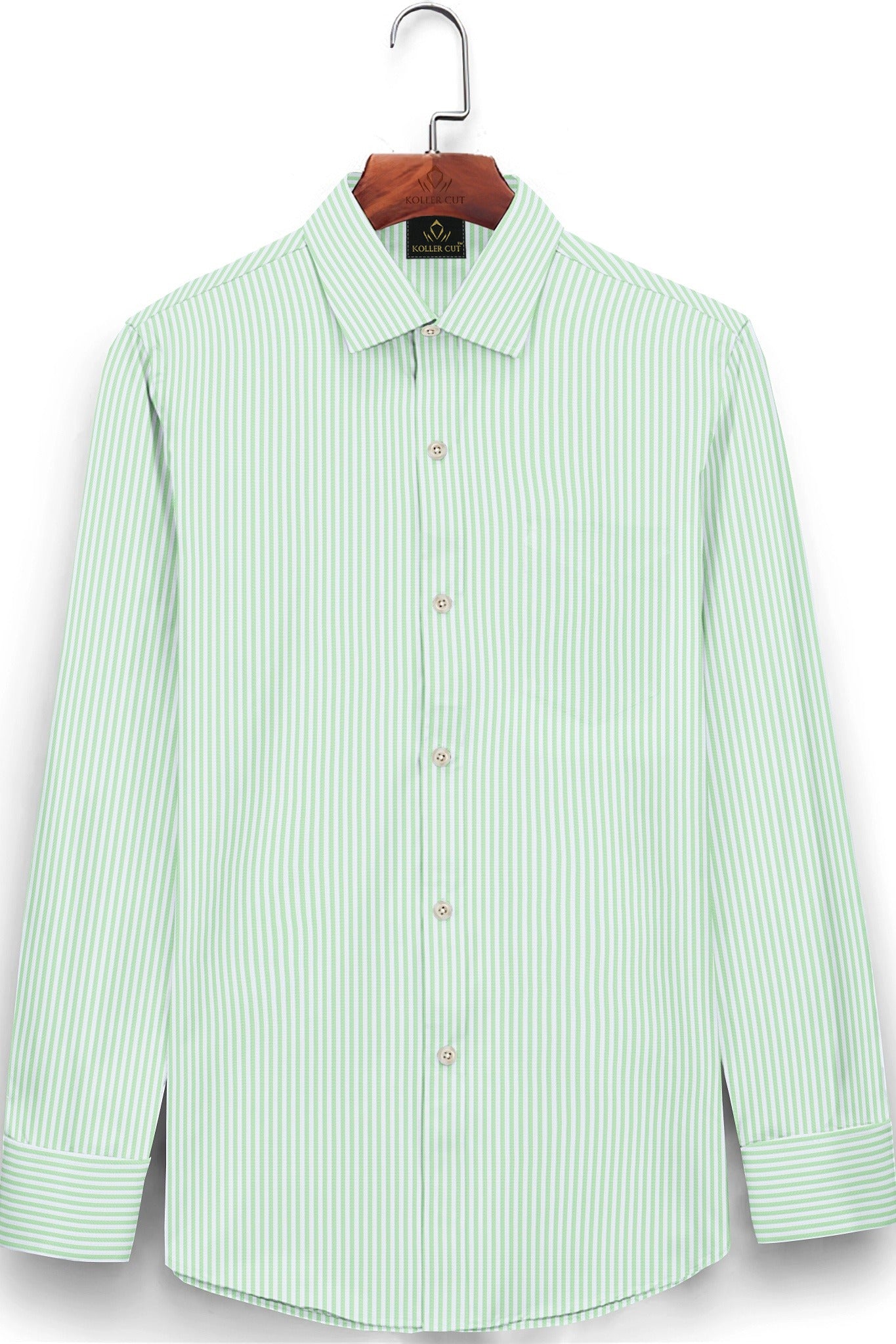 White and Sea Green Stripes Cotton Shirts