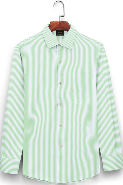 White and Sea Green Stripes Cotton Shirts