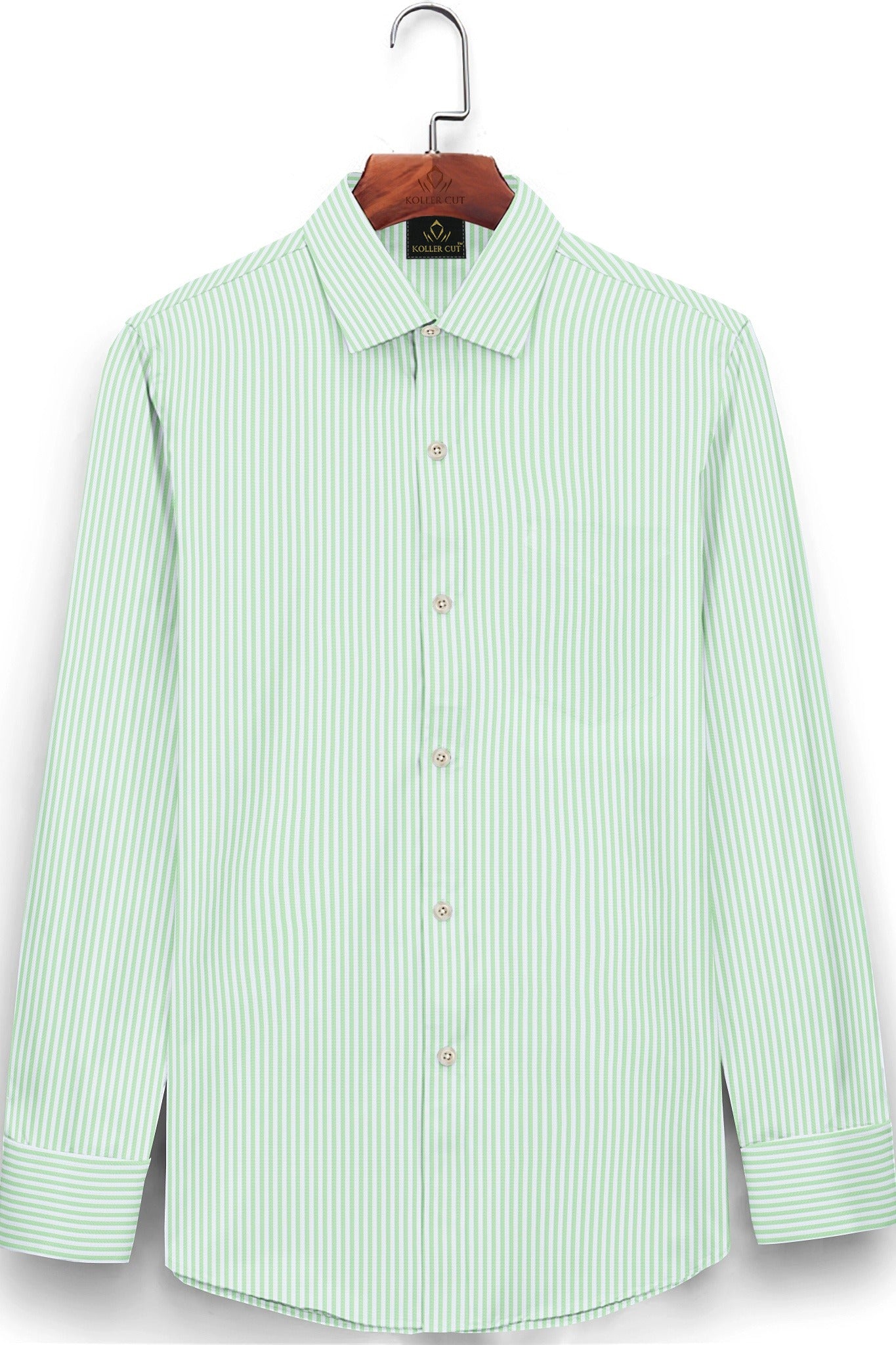 Ambrosia Green and White Candy Stripes Cotton Shirt
