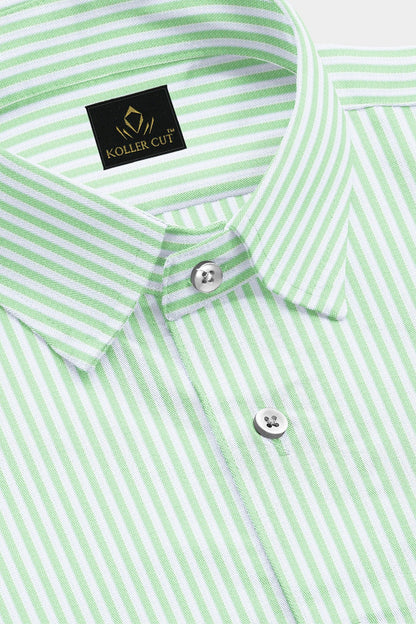 Ambrosia Green and White Candy Stripes Cotton Shirt
