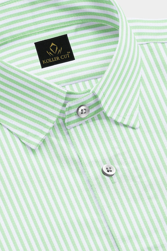 Ambrosia Green and White Candy Stripes Cotton Shirt