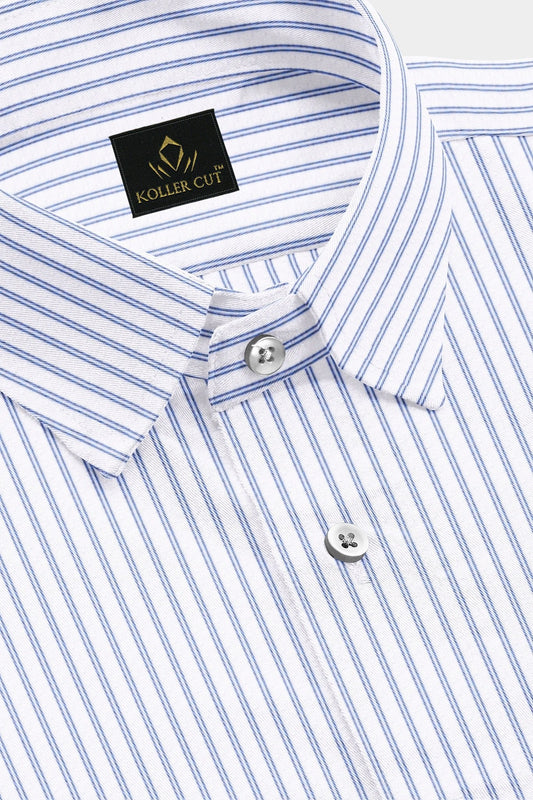 White and Galaxy Blue Pin Stripes Cotton Shirt