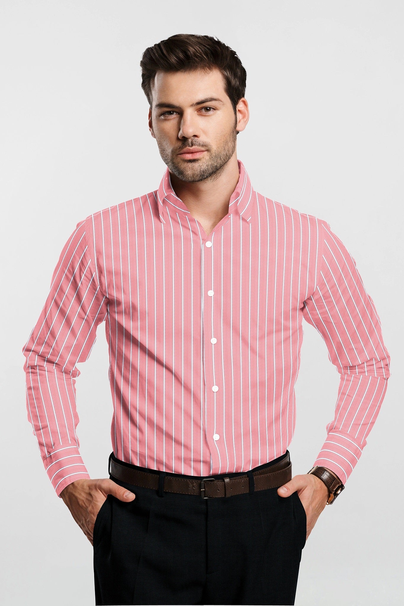 Persian Red and White Stripes Cotton Shirt