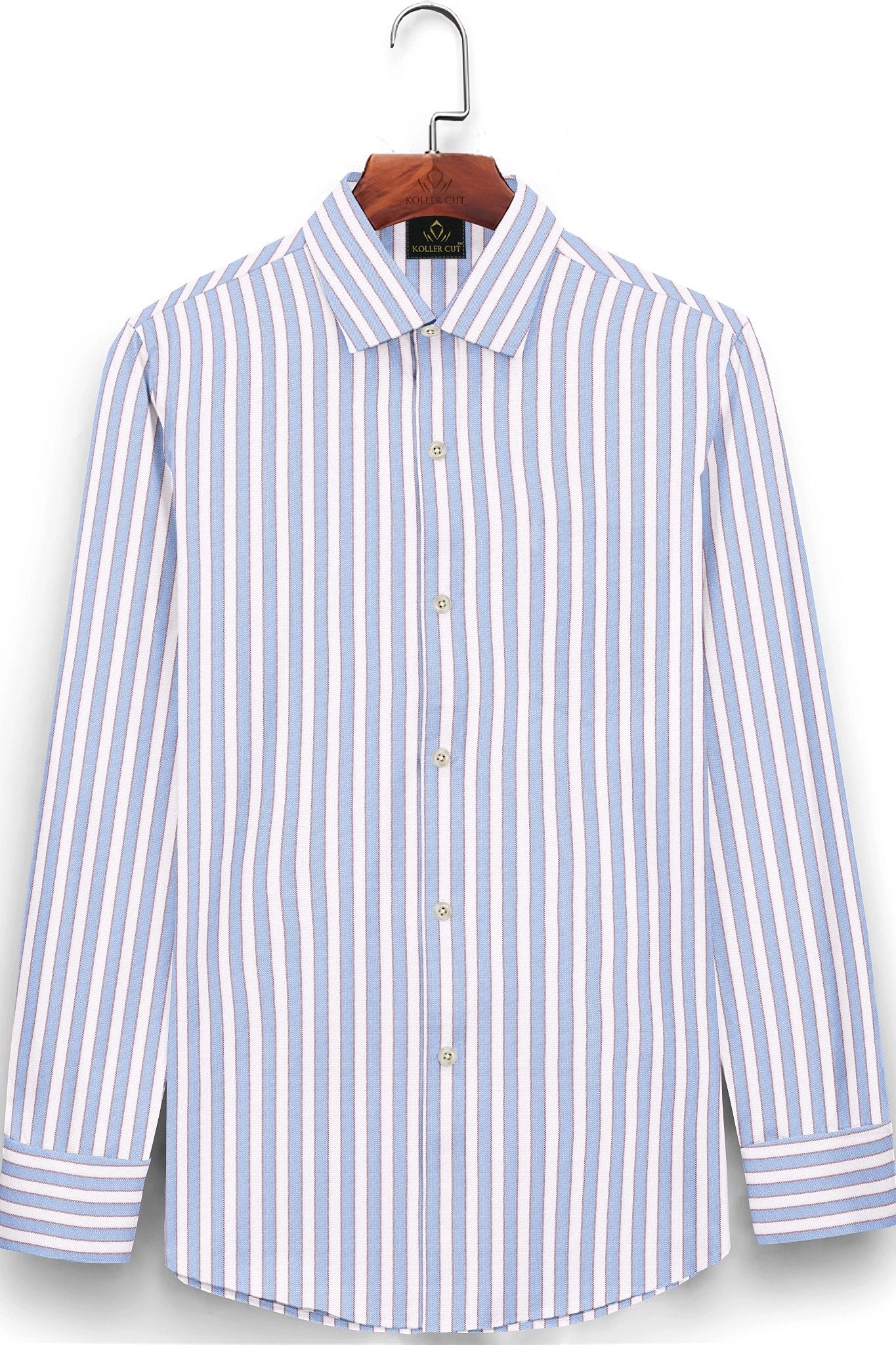 White with Placid Blue and Pompeian Red Oxford Stripes Cotton Shirt