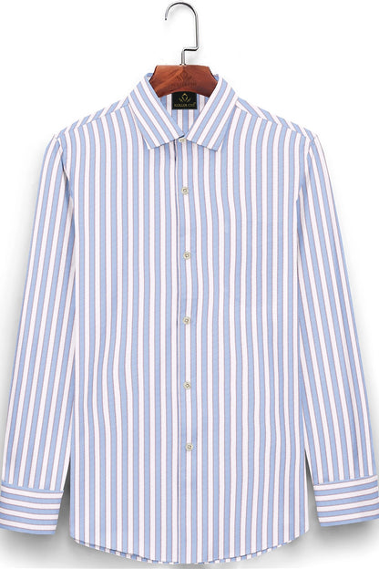 White with Placid Blue and Pompeian Red Oxford Stripes Cotton Shirt