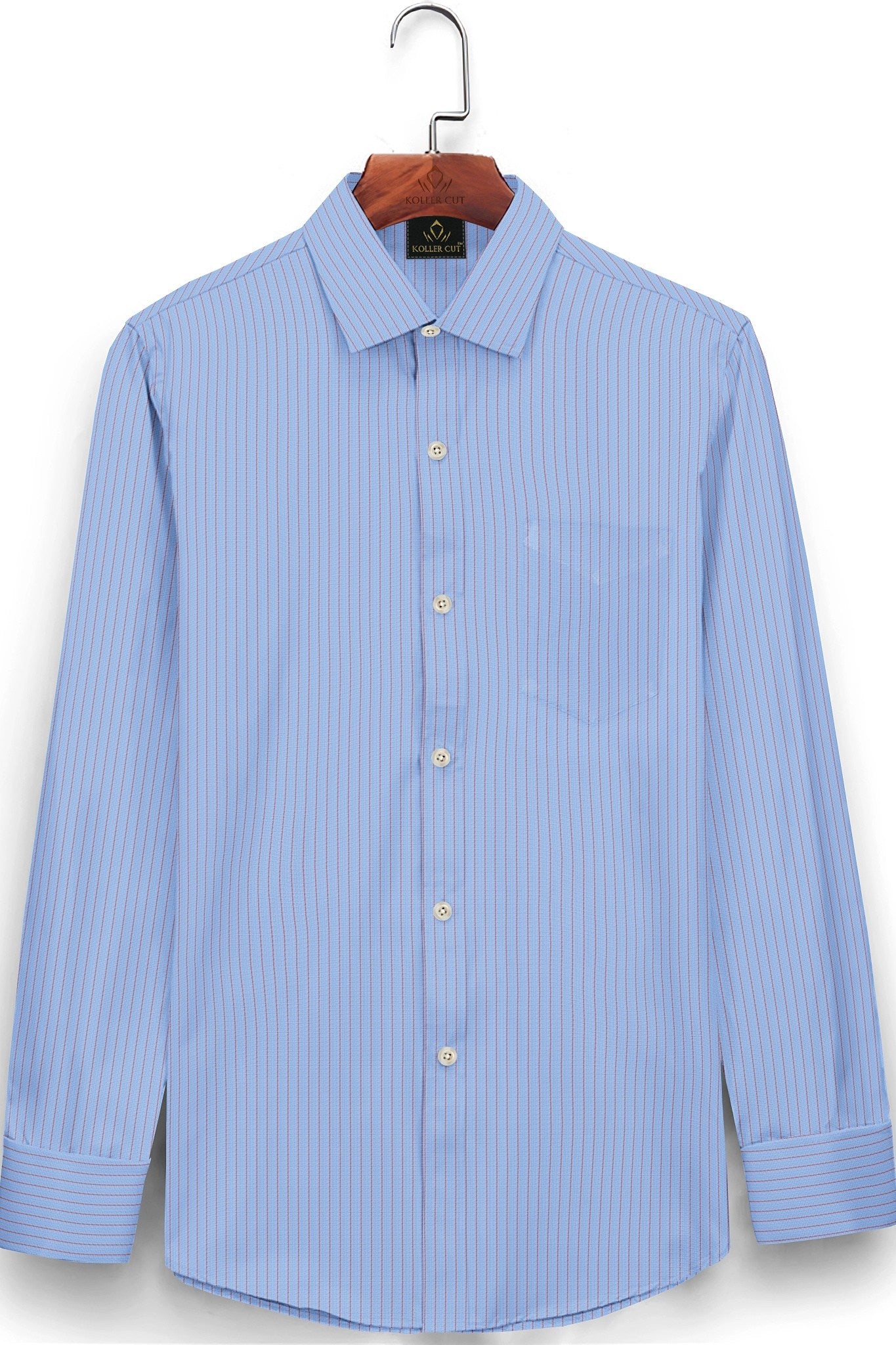 Chambray Blue and Samba Red Pinstripes Cotton Shirt