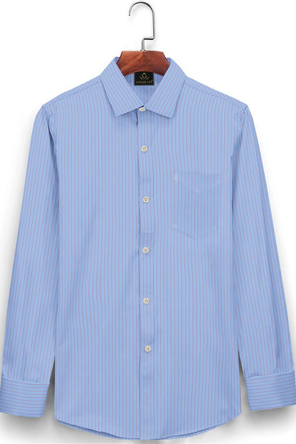 Chambray Blue and Samba Red Pinstripes Cotton Shirt