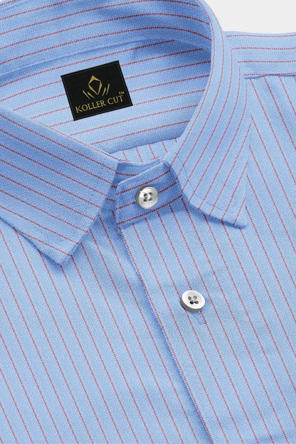 Chambray Blue and Samba Red Pinstripes Cotton Shirt