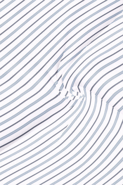 White with Brunnera Blue and Estate Blue Stripes Cotton Shirt