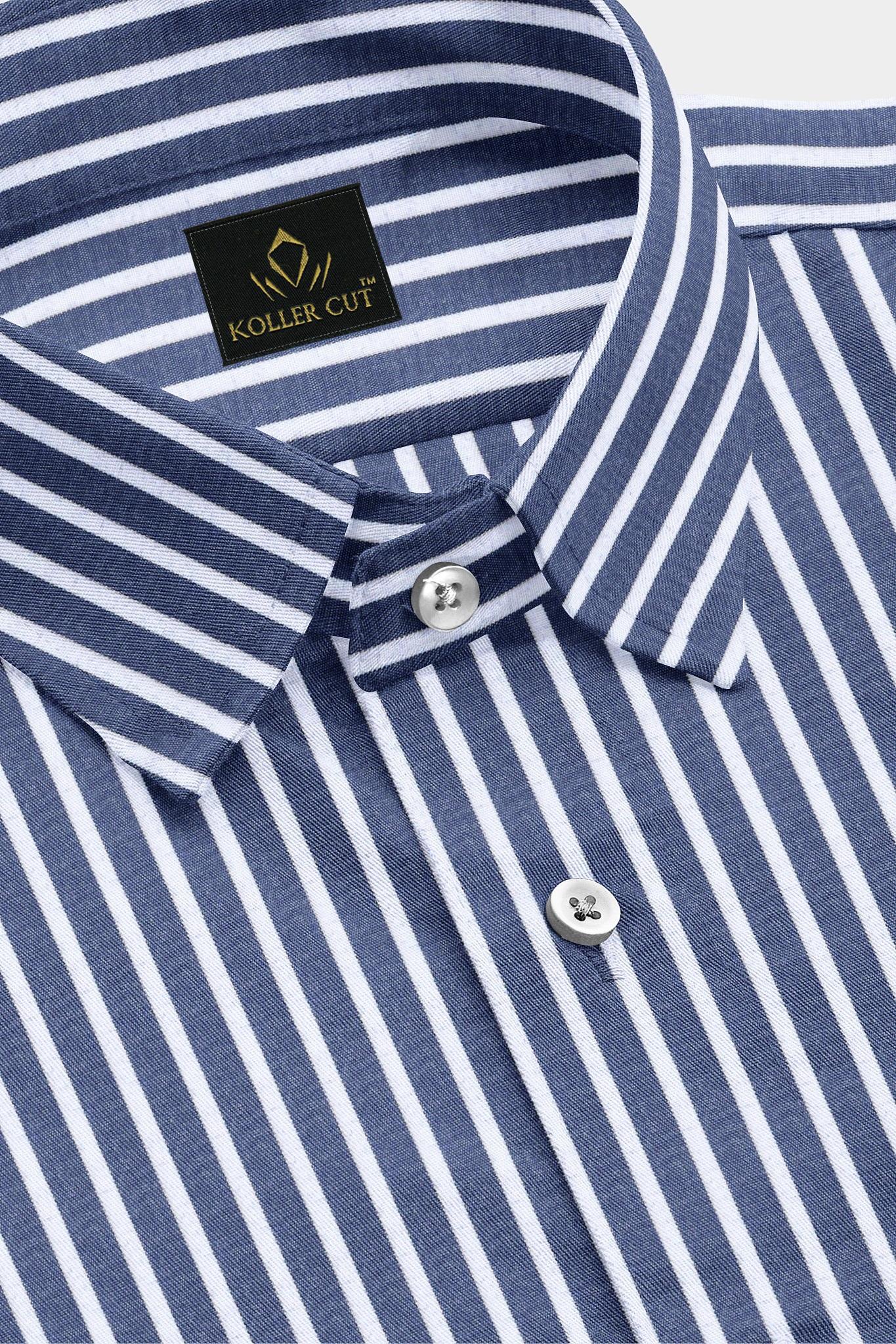 Bijou Blue and White Stripes Cotton Shirt Plus size Shirt for Men Premium office Stripes shirt for men
