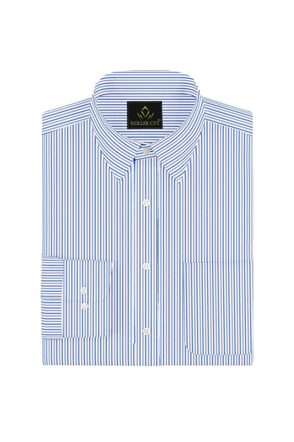 White with Brunnera Blue and Xenon Blue Pinstripes Cotton Shirt