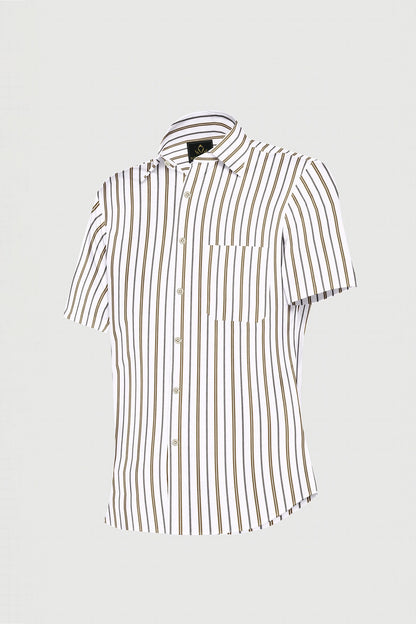 White with Dachshund Brown and Black Stripes Cotton Shirt
