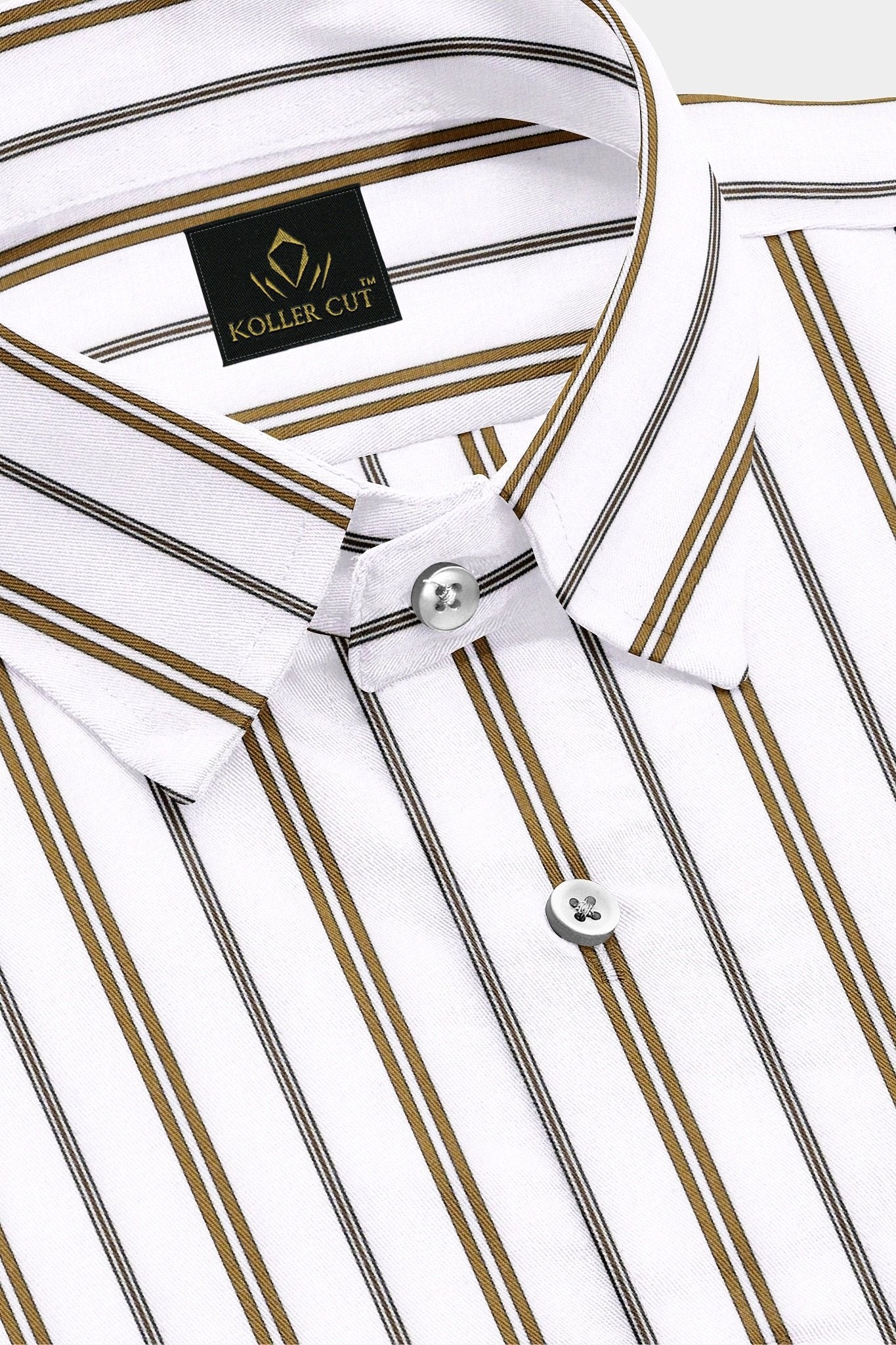 White with Dachshund Brown and Black Stripes Cotton Shirt