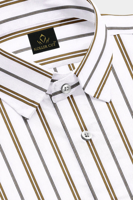 White with Dachshund Brown and Black Stripes Cotton Shirt