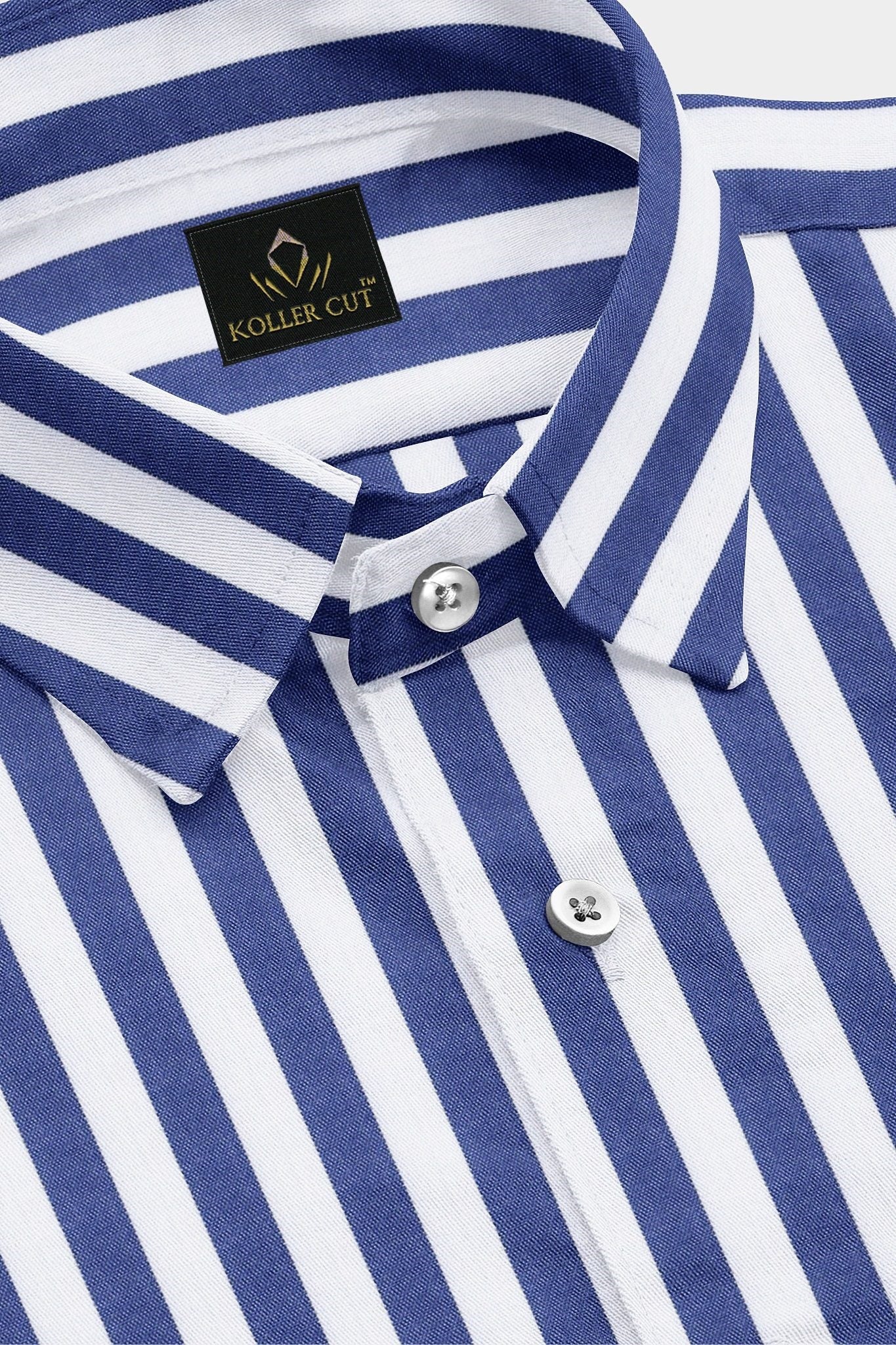 White and Clematis Blue Oxford Stripes Cotton Shirt