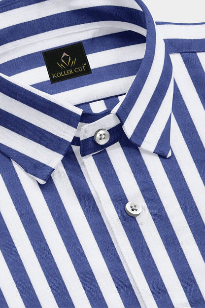 White and Clematis Blue Oxford Stripes Cotton Shirt