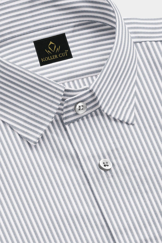 White and Denim Blue Oxford Stripes Cotton Shirt