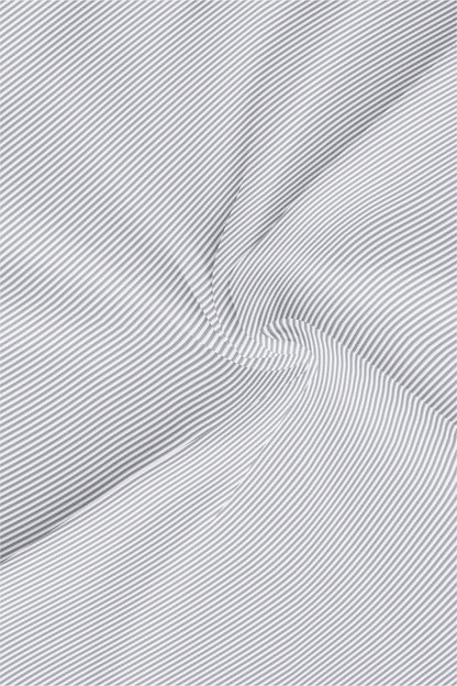 White and Denim Blue Oxford Stripes Mandarin Collar Cotton Shirt