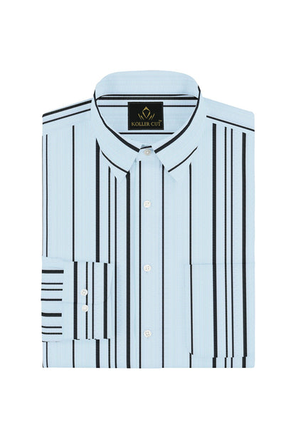 Corydalis Blue and Black Stripes Cotton Shirt