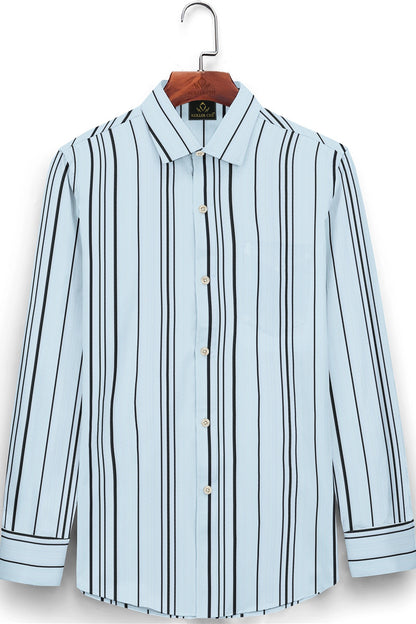 Corydalis Blue and Black Stripes Cotton Shirt