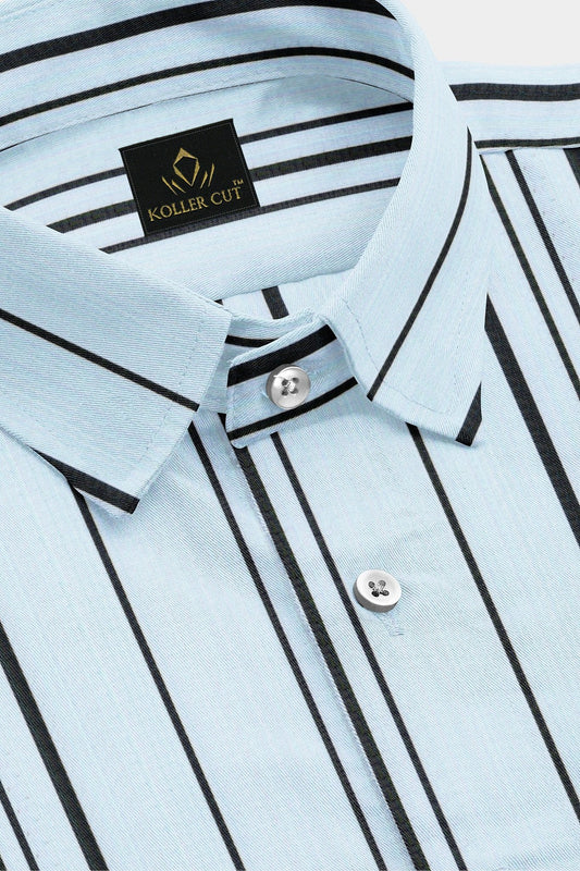 Corydalis Blue and Black Stripes Cotton Shirt