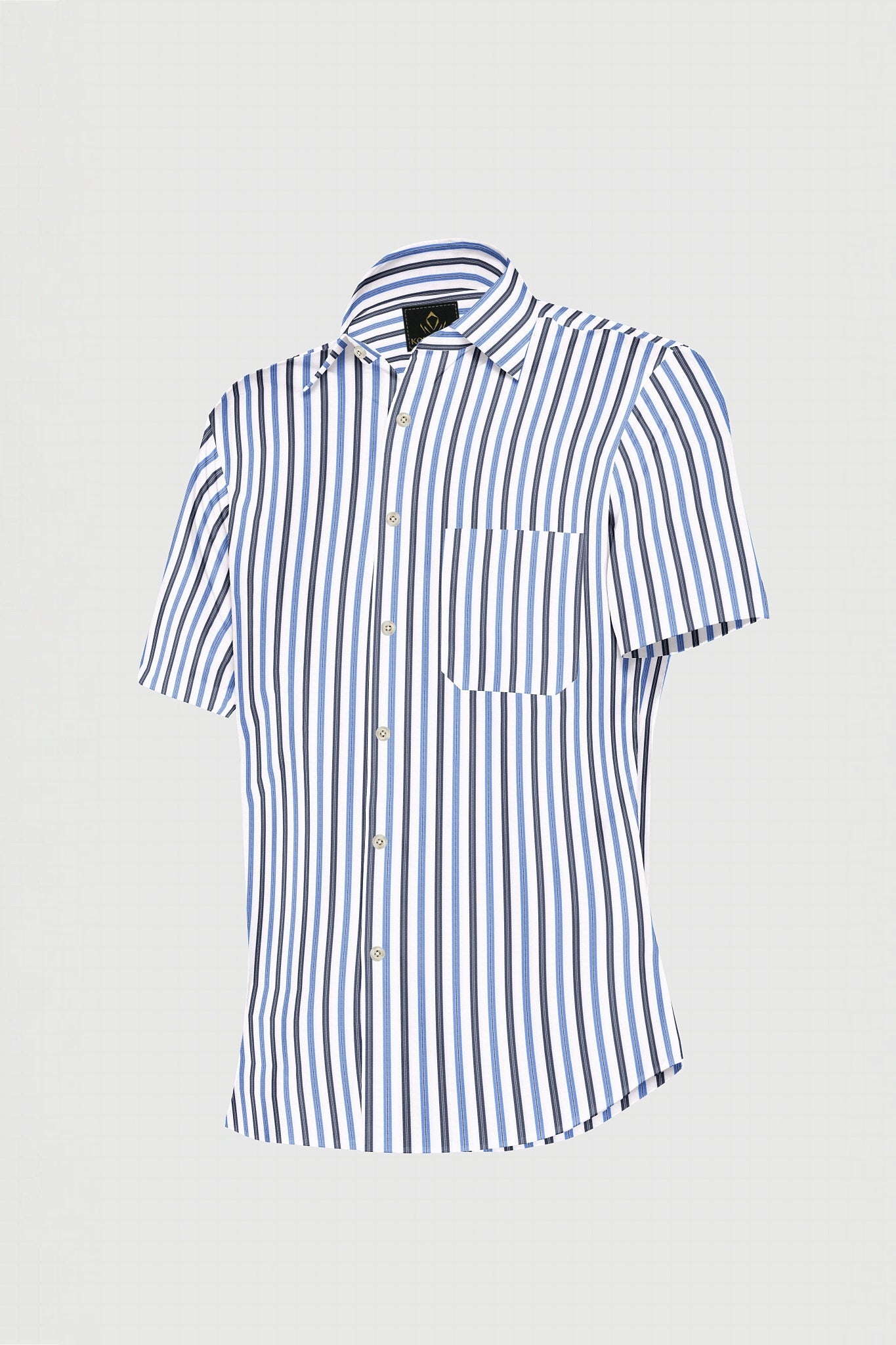 White with Cendre Blue and Colony blue Stripes Cotton Shirt