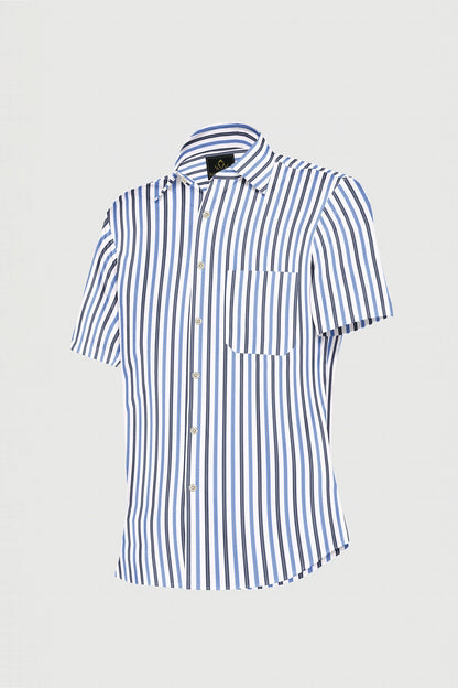 White with Cendre Blue and Colony blue Stripes Cotton Shirt