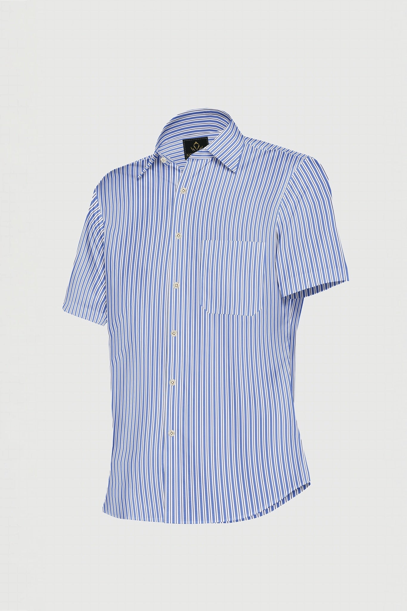 White with Amparo Blue and Black Stripes Cotton Shirt