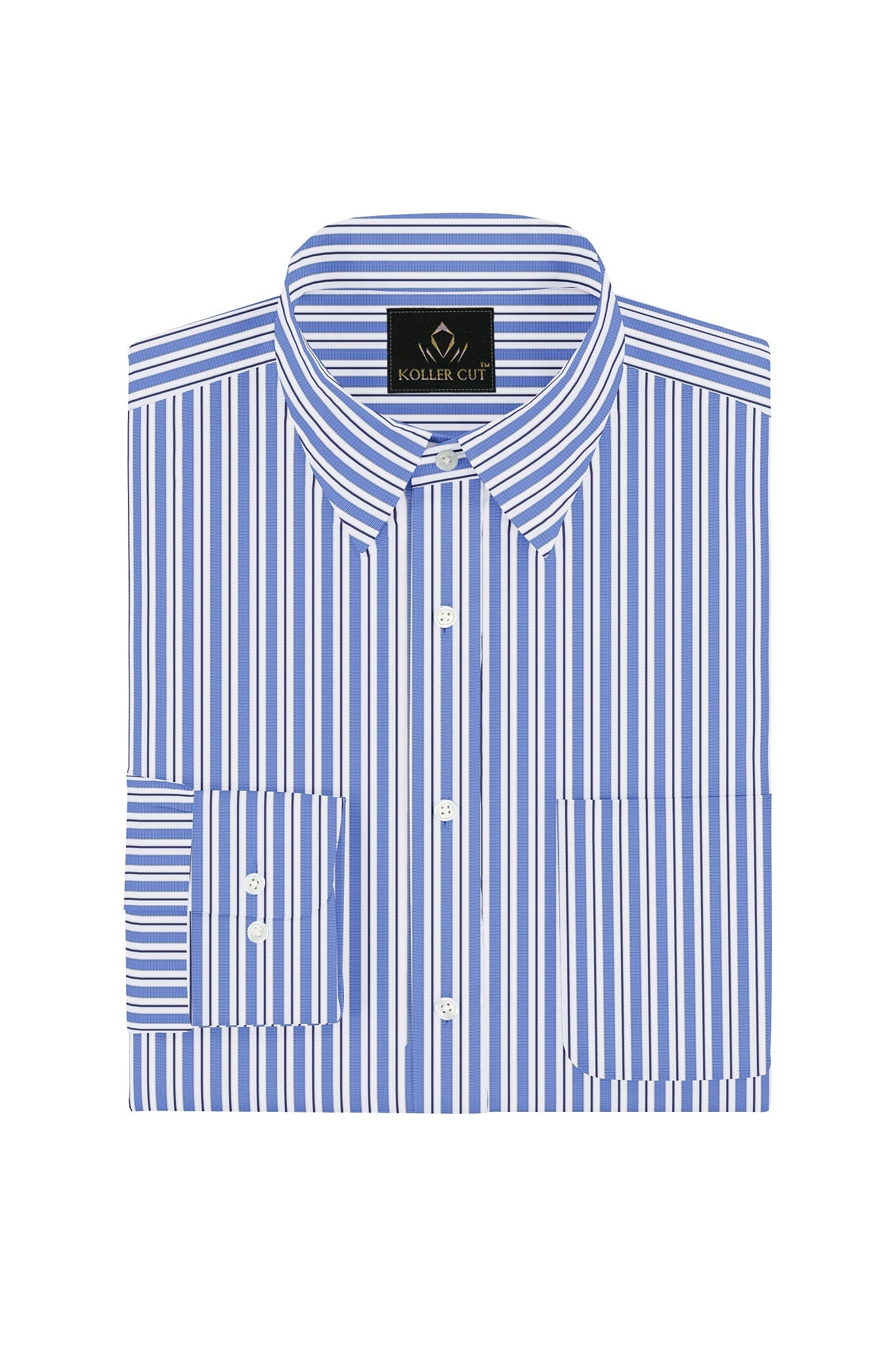 White with Amparo Blue and Black Stripes Cotton Shirt