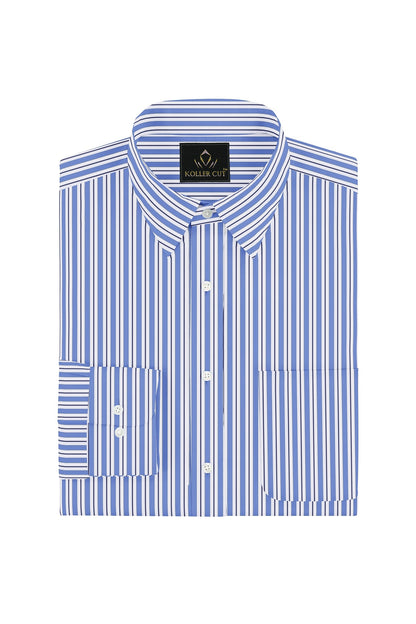 White with Amparo Blue and Black Stripes Cotton Shirt