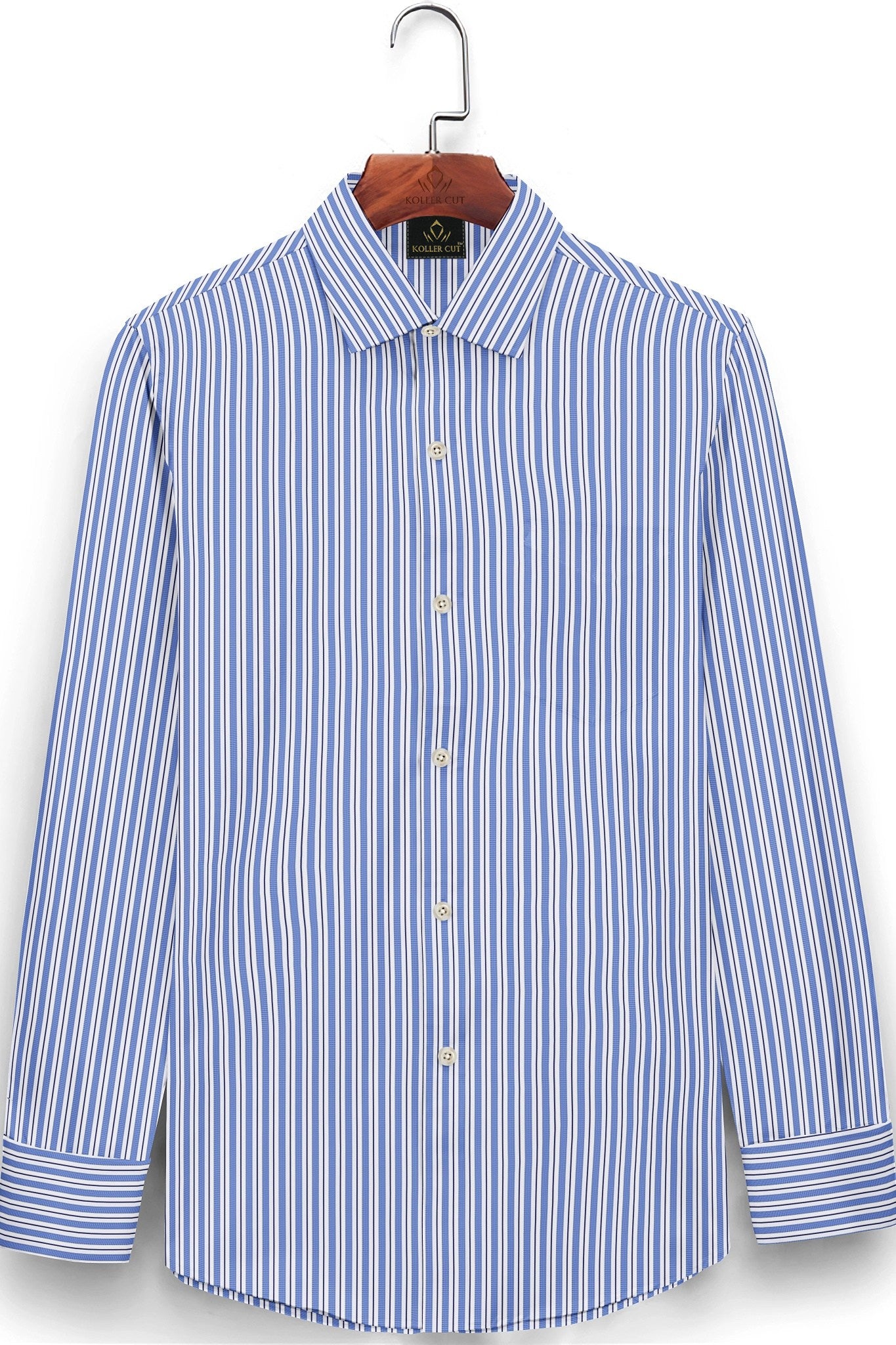 White with Amparo Blue and Black Stripes Cotton Shirt
