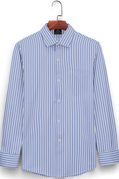 White with Amparo Blue and Black Stripes Cotton Shirt