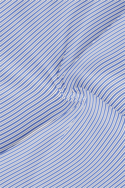 White with Amparo Blue and Black Stripes Cotton Shirt