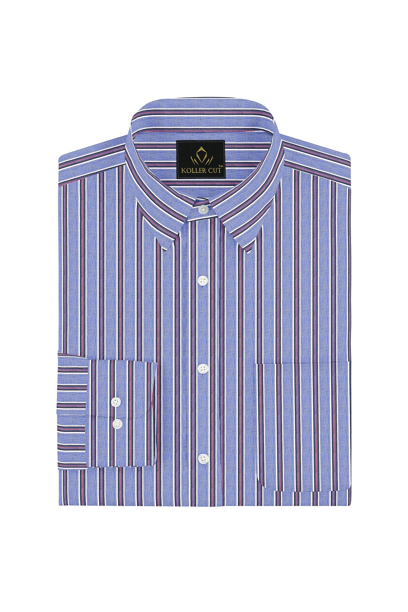 Clematis Blue with Black and White Stripes Cotton Shirt