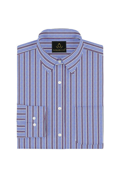 Clematis Blue with Black and White Stripes Cotton Shirt