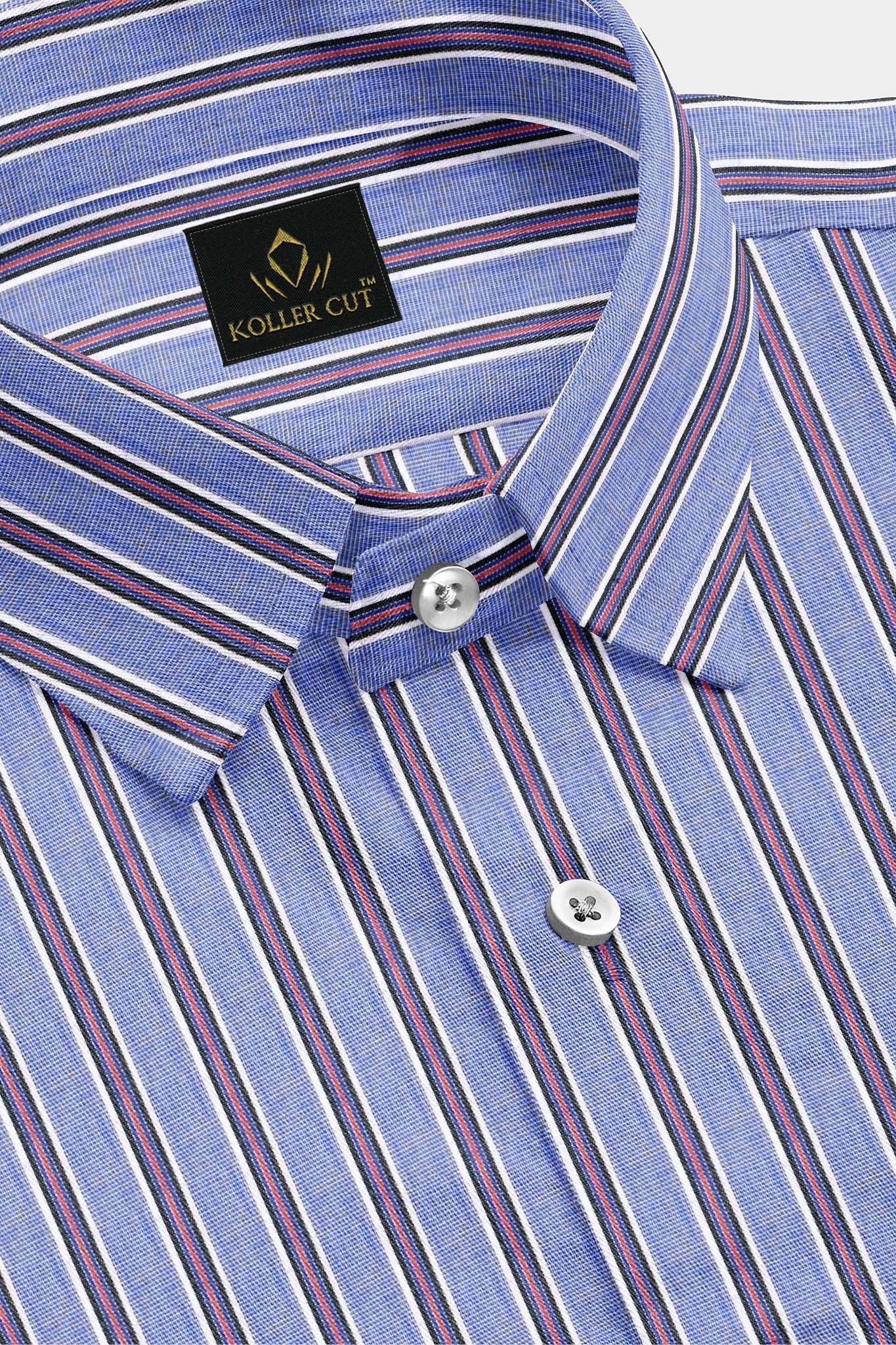Clematis Blue with Black and White Stripes Cotton Shirt