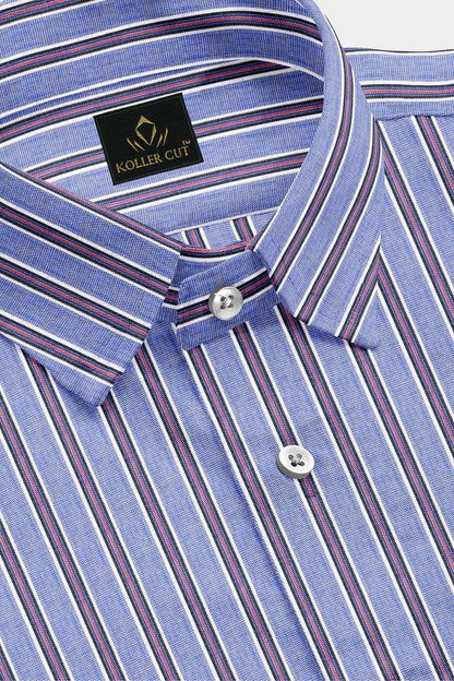 Clematis Blue with Black and White Stripes Cotton Shirt