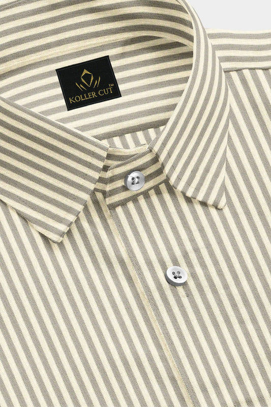 Beige and Latte Brown Pinstripes Cotton Shirt