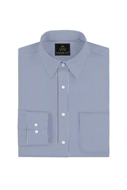Granite Blue and White Pinstripes Cotton Shirt