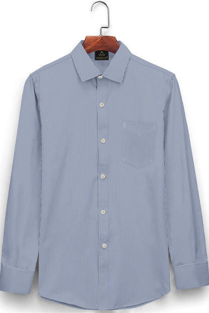 Granite Blue and White Pinstripes Cotton Shirt