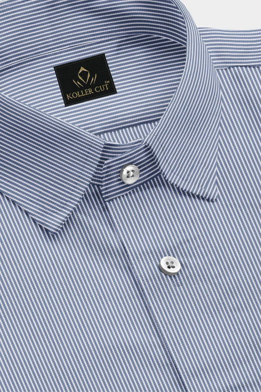 Granite Blue and White Pinstripes Cotton Shirt