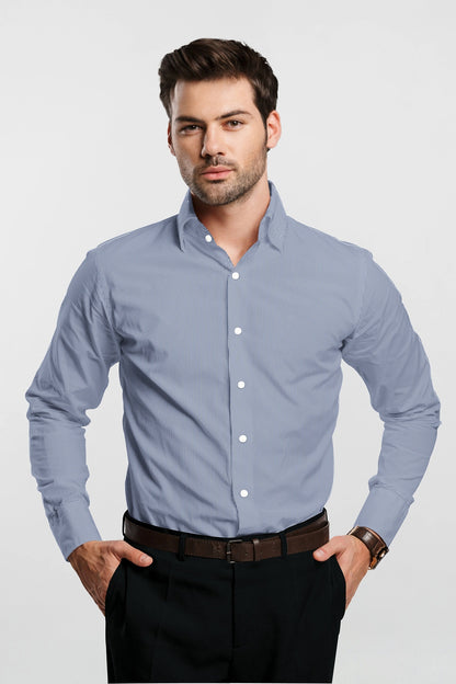 Granite Blue and White Pinstripes Cotton Shirt