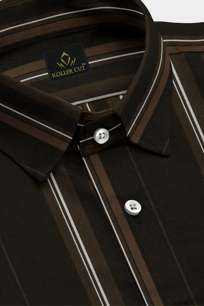 Coffee Brown and Chestnut Brown Stripes Cotton Shirt