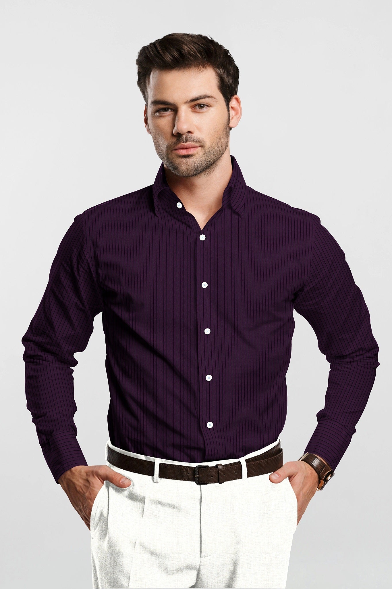 Phlox Purple and Black Pinstripes Cotton Shirt- Plus size Cotton Shirts in India