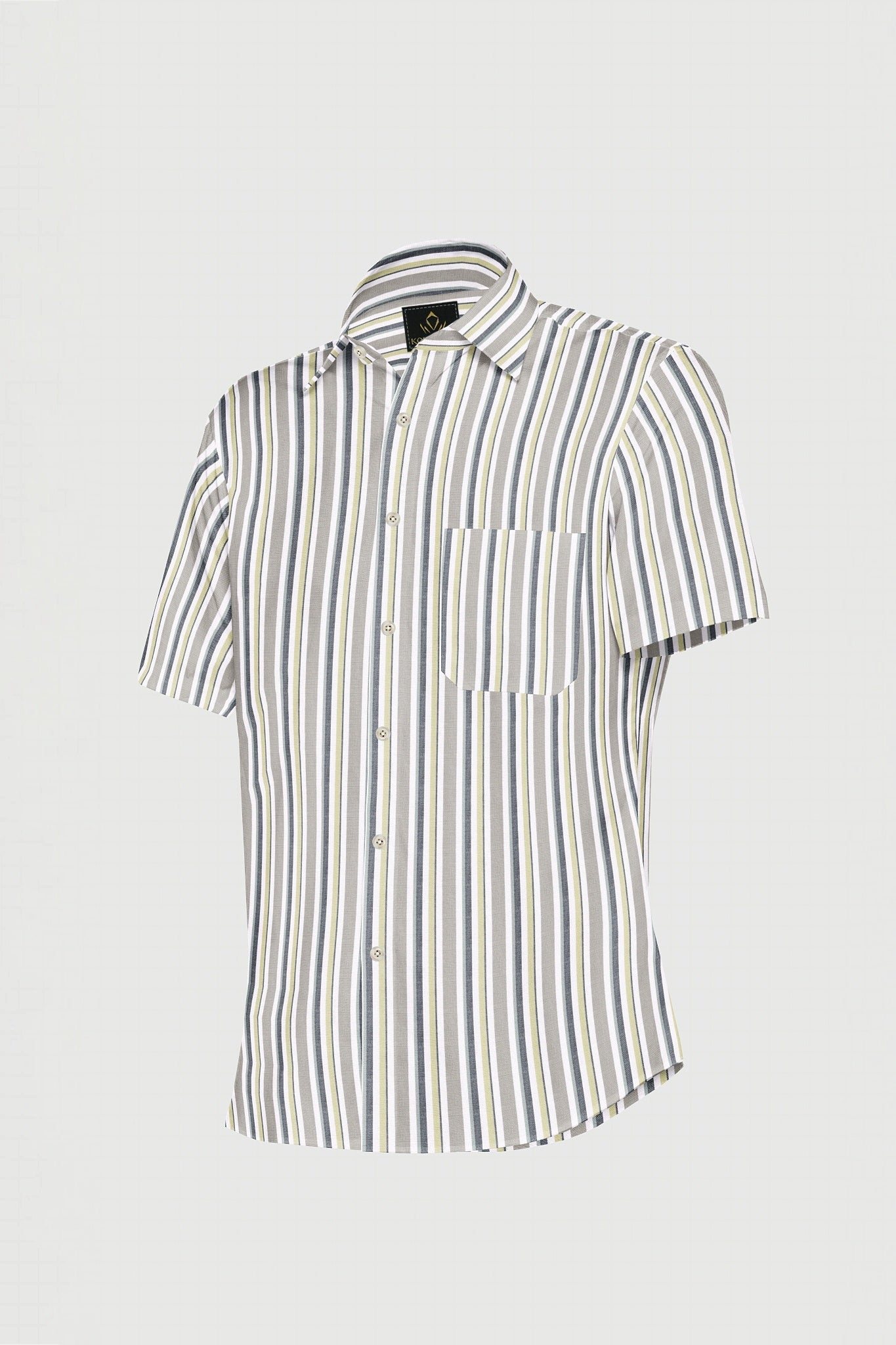 White with Semolina and Lime Yellow Oxford Stripes Cotton Shirt